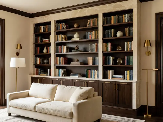 Luxury Living Room with Library Wall