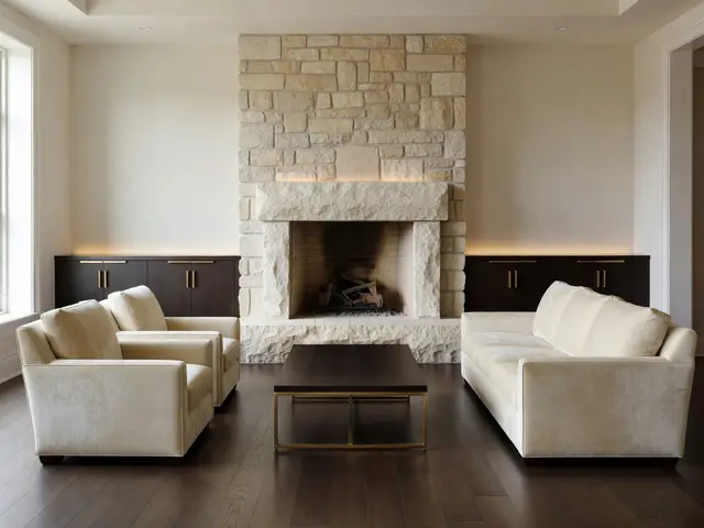 Luxury Living Room with Stone Fireplace