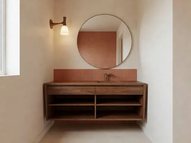 Mid-Century Modern Bathroom with Floating Vanity