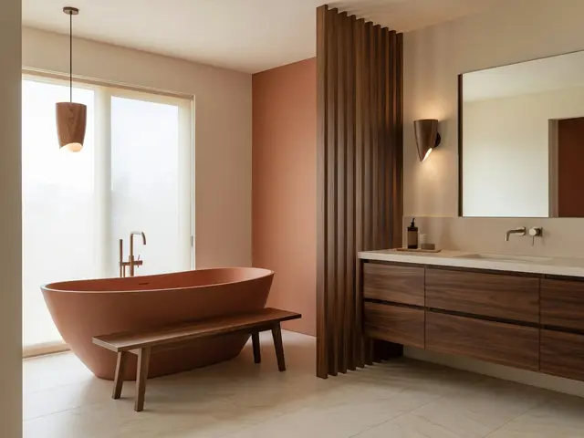 Mid-Century Modern Bathroom with Freestanding Tub