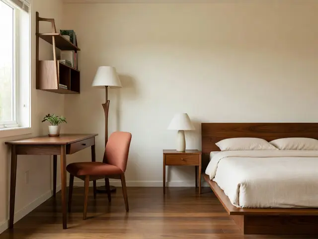 Mid-Century Modern Bedroom with Compact Workspace