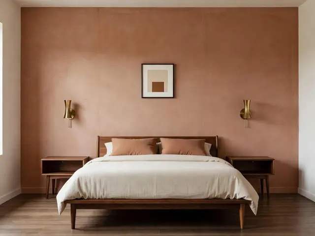 Mid-Century Modern Bedroom with Textured Accent Wall