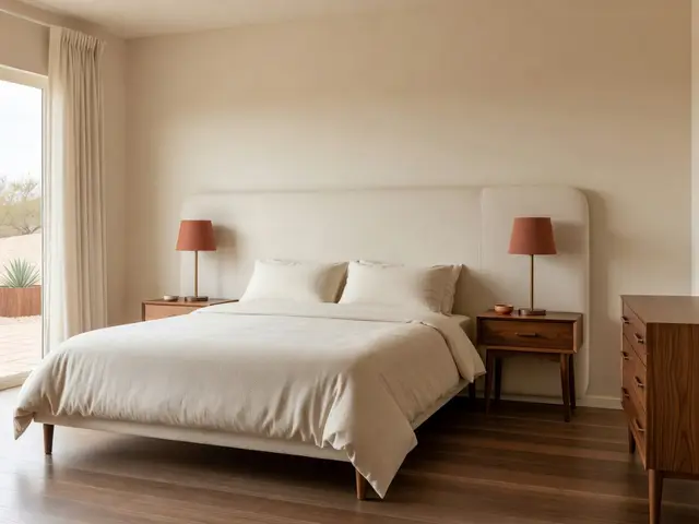 Mid-Century Modern Bedroom with Upholstered Headboard
