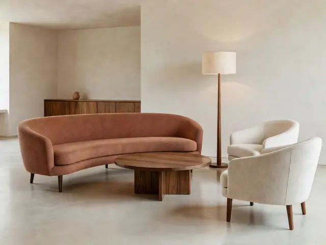 Mid-Century Modern Living Room with Curved Sofa