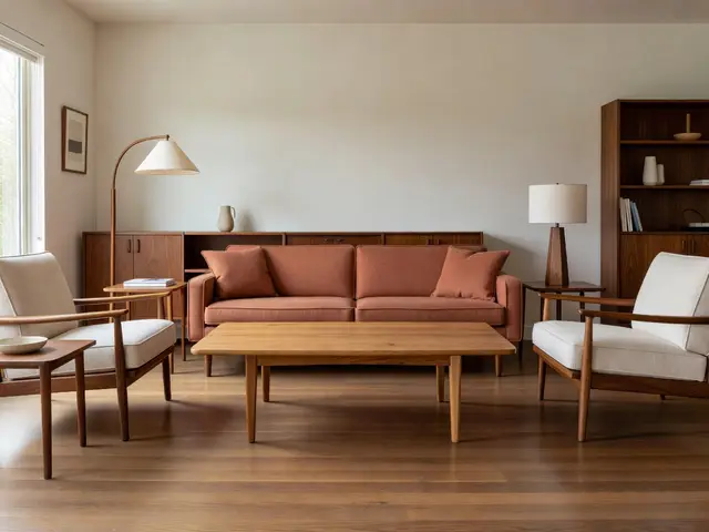 Mid-Century Modern Living Room with Oak Coffee Table