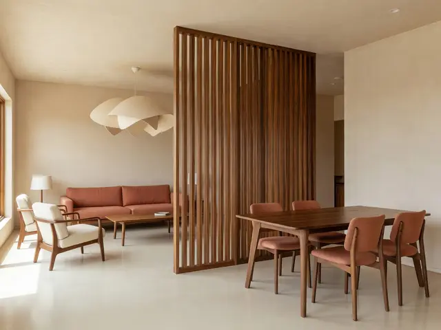 Mid-Century Modern Living Room with Slatted Divider