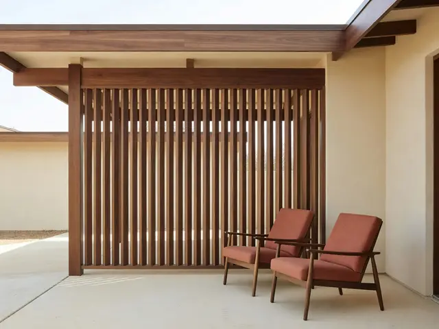 Mid-Century Modern Porch with Slatted Screen
