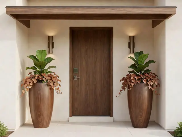 Mid-Century Modern Porch with Tall Planters