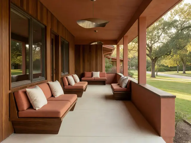 Mid-Century Modern Porch with Wraparound Seating