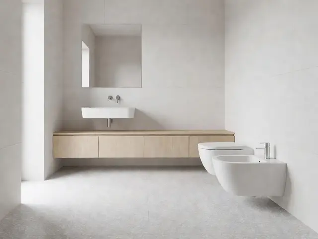 Minimalist Bathroom with Terrazzo Floor