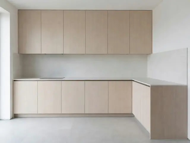 Minimalist Kitchen with Oak Cabinets