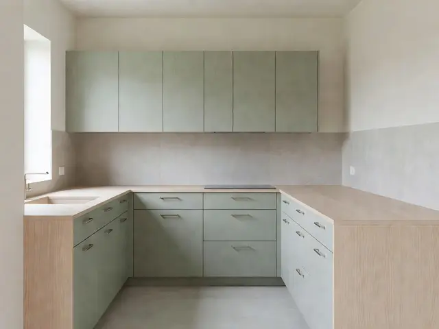 Minimalist Kitchen with Sage Cabinetry
