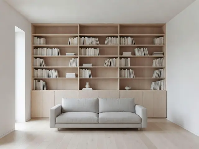 Minimalist Living Room with Library Wall
