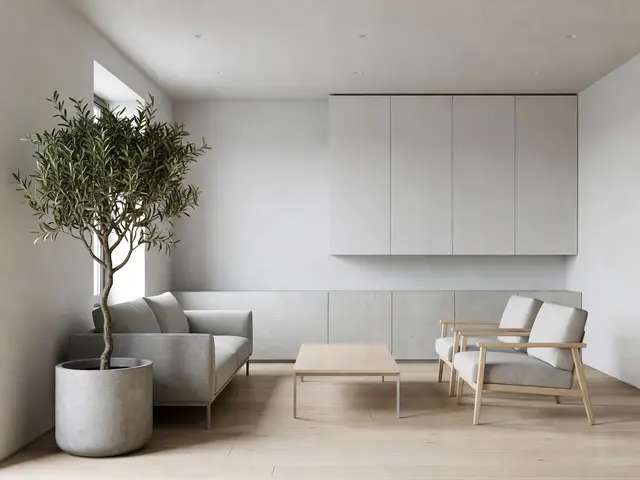 Minimalist Living Room with Olive Tree