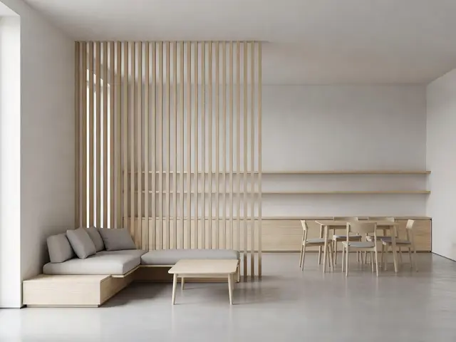 Minimalist Living Room with Slatted Divider