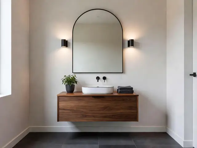 Modern Bathroom with Arched Mirror