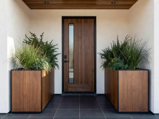 Modern Porch with Tall Planters