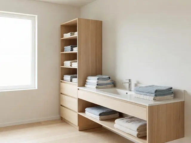 Scandinavian Bathroom with Linen Storage