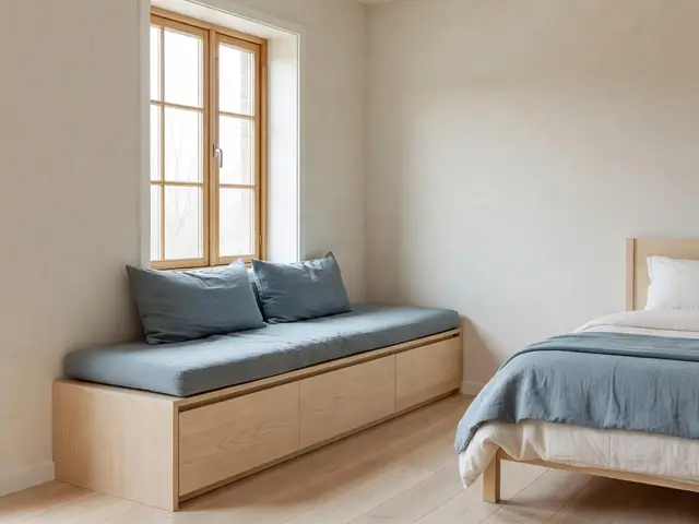 Scandinavian Bedroom with Window Bench