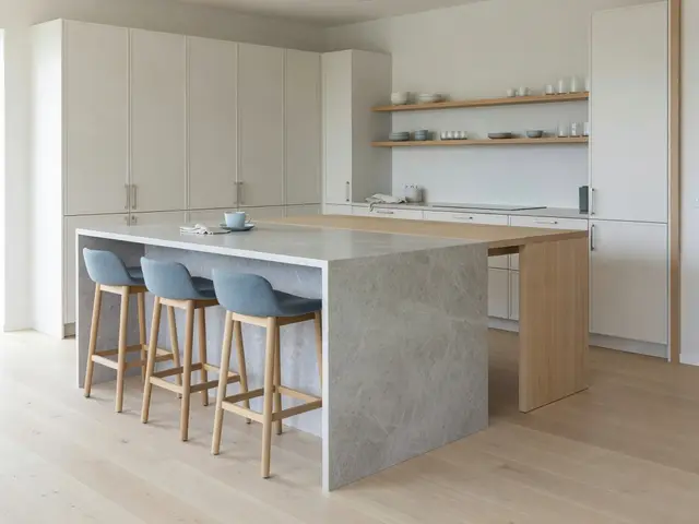 Scandinavian Kitchen with Waterfall Island