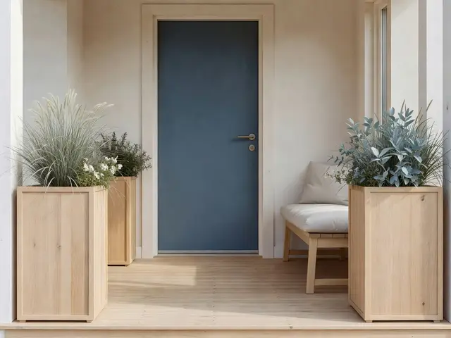 Scandinavian Porch with Tall Planters